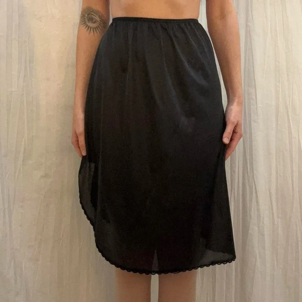 Black Slip Skirt‎ With Scalloped Hem and High Slit Half Slip